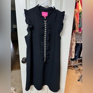 Lilly Pulitzer Black Ruffle Pearl-Trim Dress